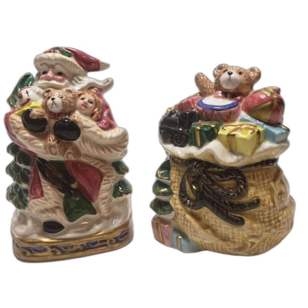 Vtg Christmas Santa Claus Toys Salt and Pepper Fitz and Floyd Renaissance